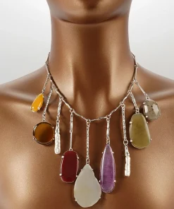 Classic Natural stone Stainless Steel Irregular-shaped Pendant Skeleton Metal Necklaces