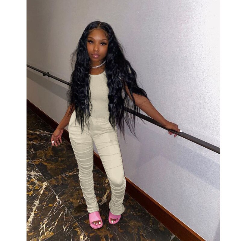 Cotton Crop Top Long Pants Sport Two Piece Set - Image 2