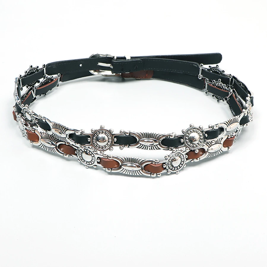 Elegant Chain Metal Band Cowboy Pu Design Sense Pin buckle Waistband waist Decorative On Denim Dress Coat Belts - Image 4