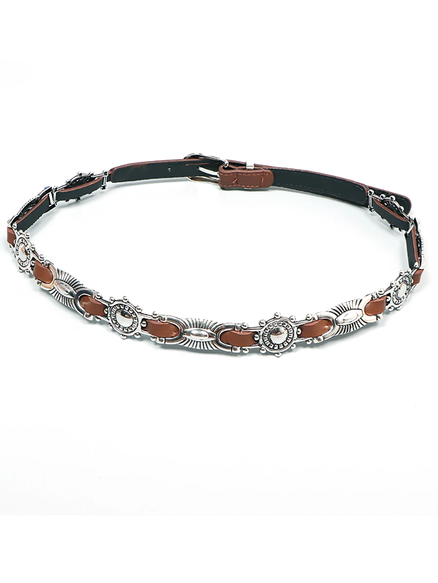 Elegant Chain Metal Band Cowboy Pu Design Sense Pin buckle Waistband waist Decorative On Denim Dress Coat Belts - Image 3