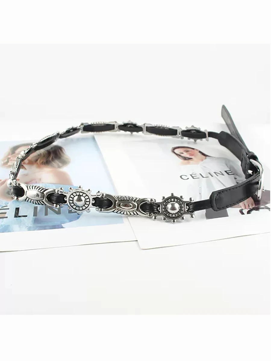 Elegant Chain Metal Band Cowboy Pu Design Sense Pin buckle Waistband waist Decorative On Denim Dress Coat Belts - Image 2