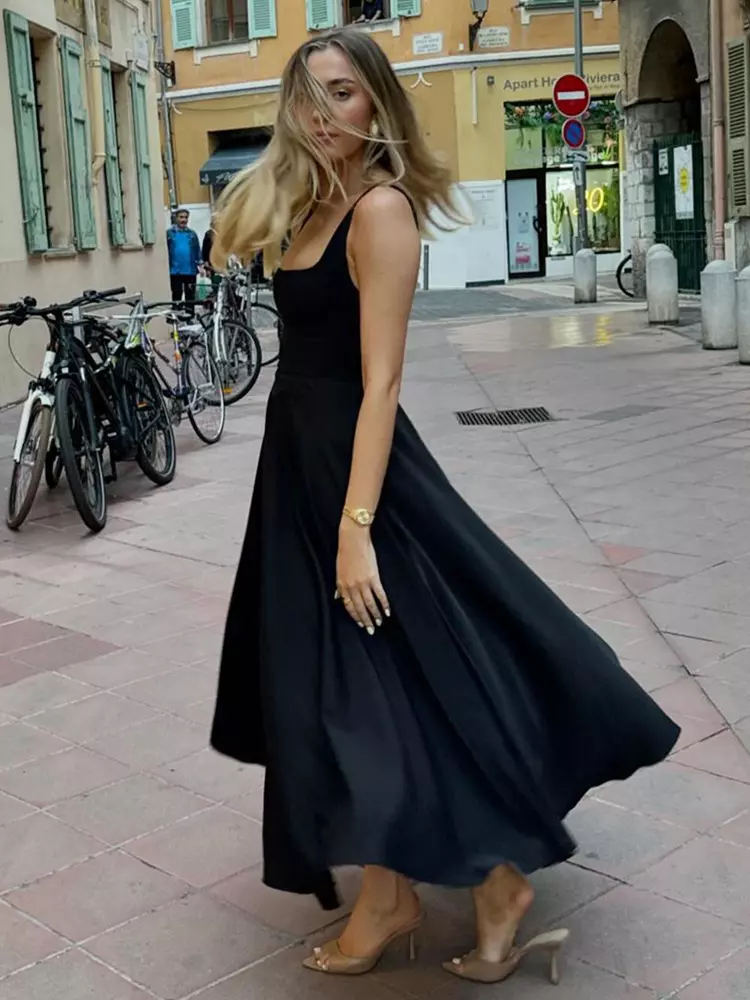 Elegant Square Neck Sleeveless A-line Dating Birthday Midi Dress - Image 6