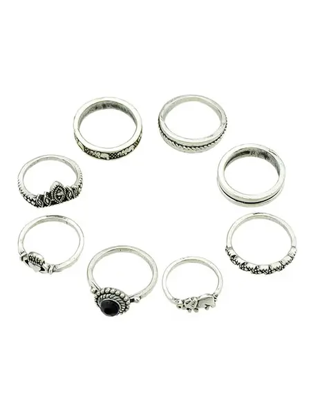 Ethnic Finger Ring Embossed 8 Piece Ring Set - Image 2