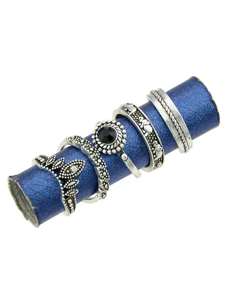 Ethnic Finger Ring Embossed 8 Piece Ring Set - Image 3