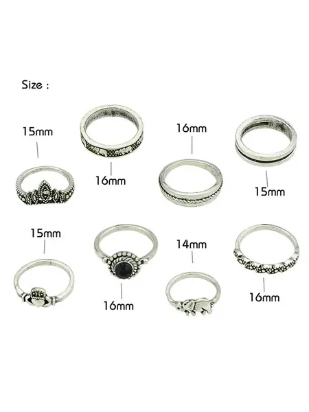 Ethnic Finger Ring Embossed 8 Piece Ring Set - Image 5