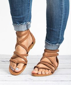 Flat Sandals Narrow Crisscrossed Straps Rounded Toes