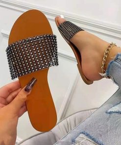 Glitter Rhinestone Open Round Toe Slipper