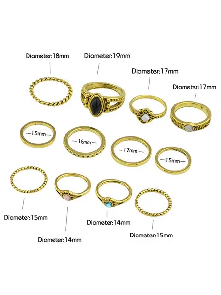 Golden Knuckle Ethnic Style Gems Jeweled Alloy 12 Pieces Ring Set - Image 4