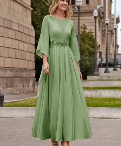 Gorgeous Jewel Neck Half Sleeves A-Line Ankle-Length Wedding Guest Dresses