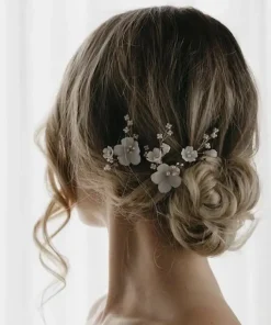 Handmade Crystal Ceram Flower Pearls Bridal Hair Pin