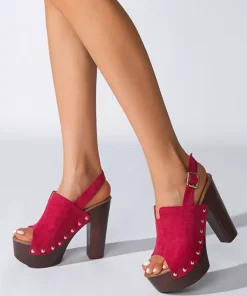 Luxury Clogs Peep Toe Stud Chunky High Heel Sling-back Sandals