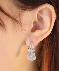 Luxury Copper Alloy Trendy Wedding Romantic Flower Design Dangle Drop Earrings