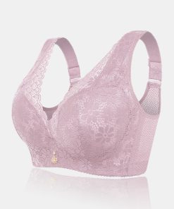 Plus Size See Through Floral Lace Wireless Gather Bra