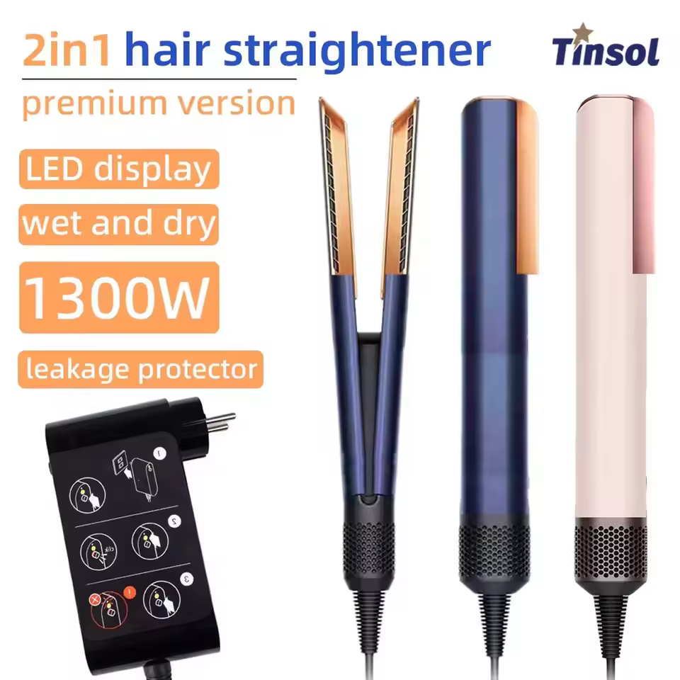 Professional 2 IN 1 Hair Straightener Hair Dryer Heat-Up Hair Flat Iron Negative Ion Iron Long-Lasting Styling Tool
